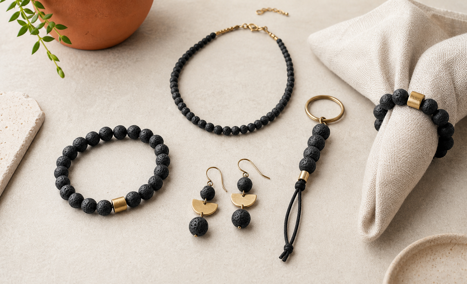 Assortiment de créations modernes avec des perles de lave