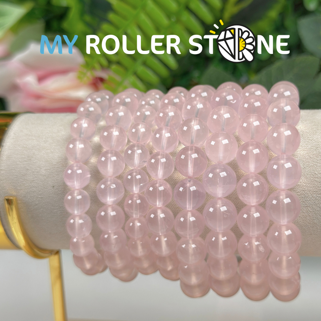 Bracelet en perles rondes de quartz rose de Madagascar