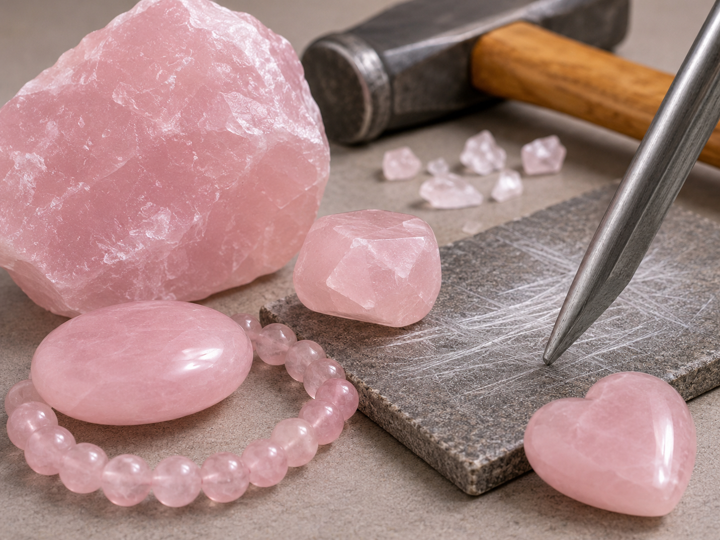 Dureté et résistance du quartz rose : rayures, chocs et usure