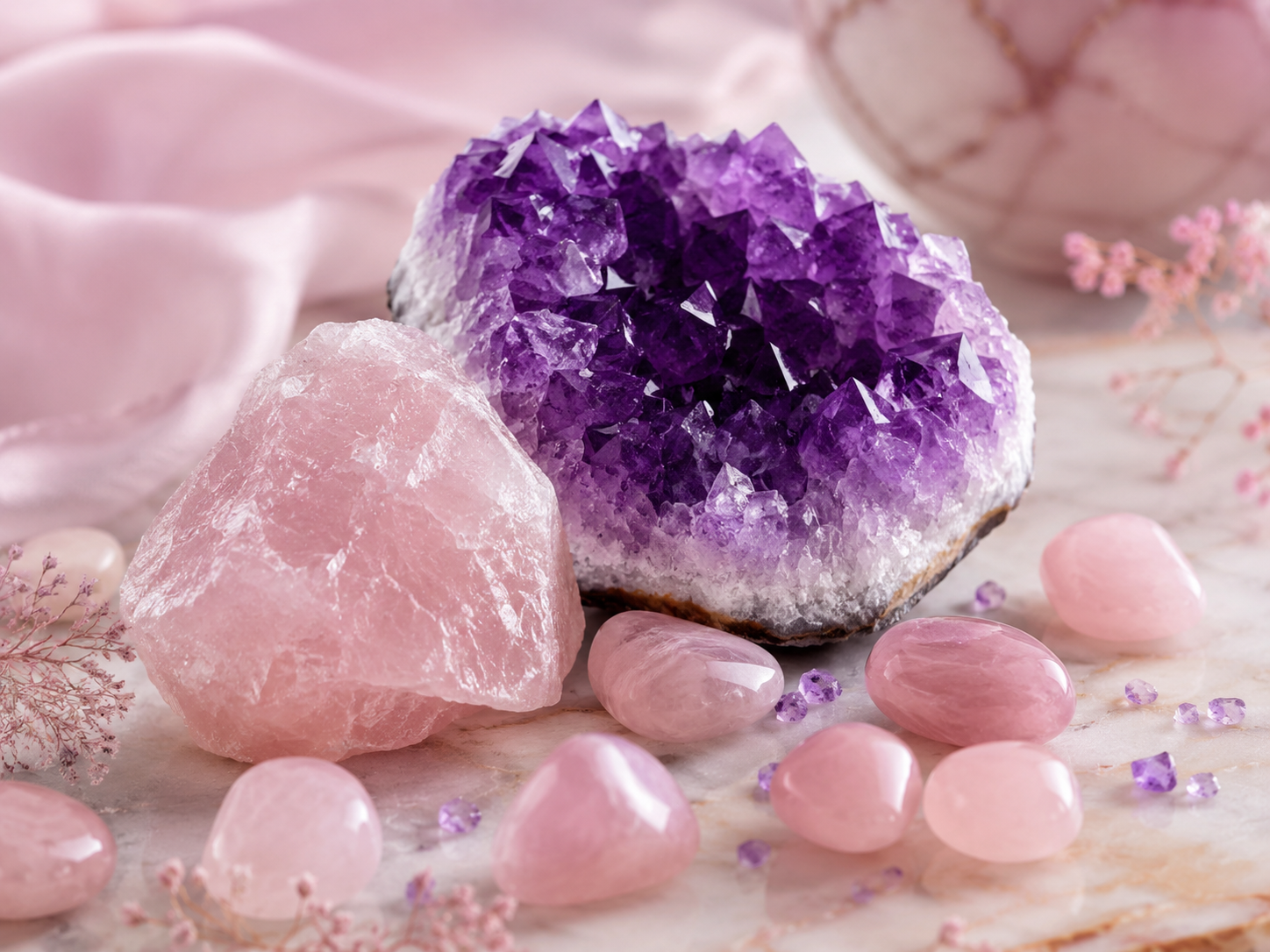 Améthyste et quartz rose : harmonie des couleurs et symbolique
