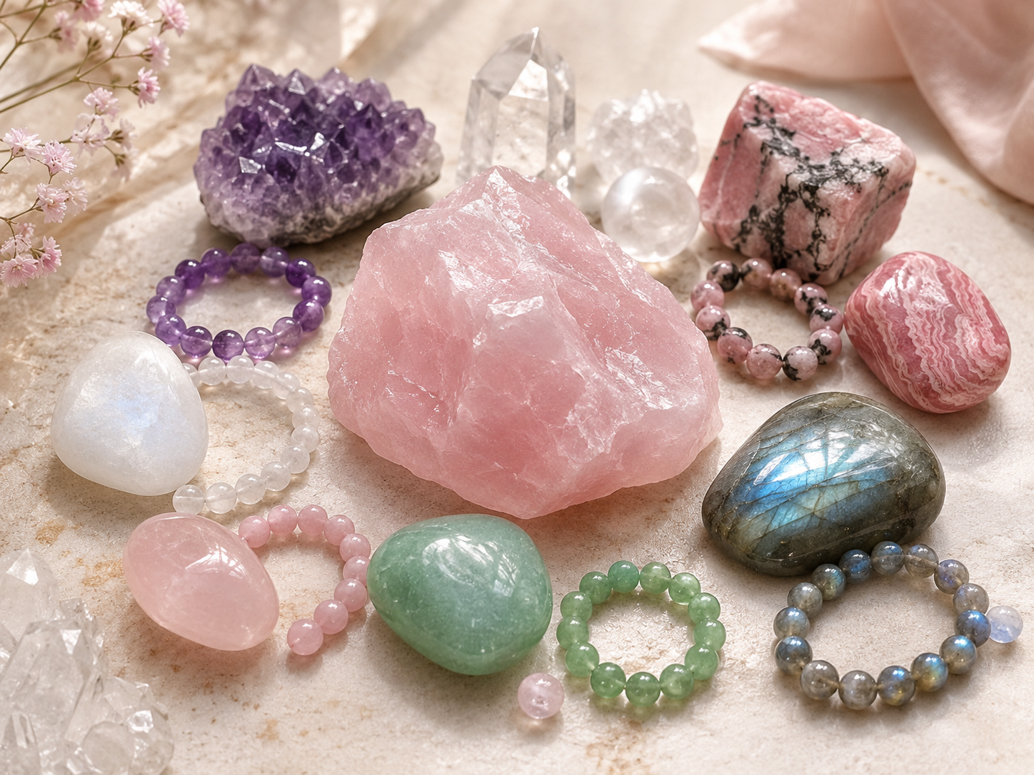 Quelle pierre associer avec le quartz rose ? Guide complet des combinaisons