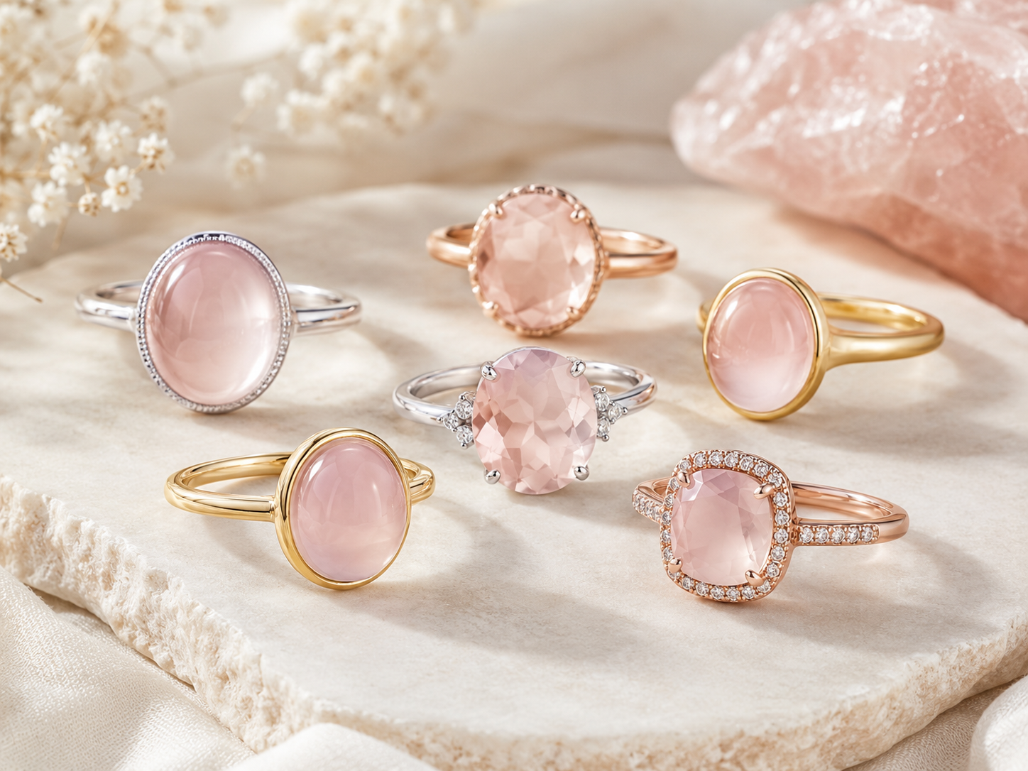 Bague en quartz rose : cabochon, facettes et choix du métal