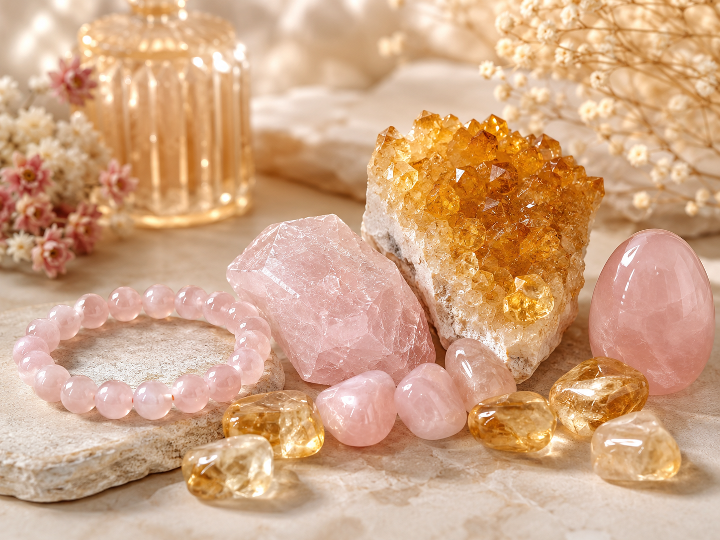 Citrine et quartz rose : comment équilibrer une palette chaude ?