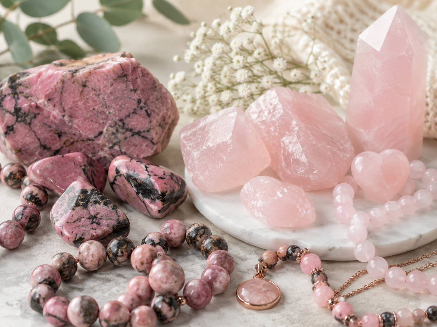 Rhodonite et quartz rose : différences et idées d’associations