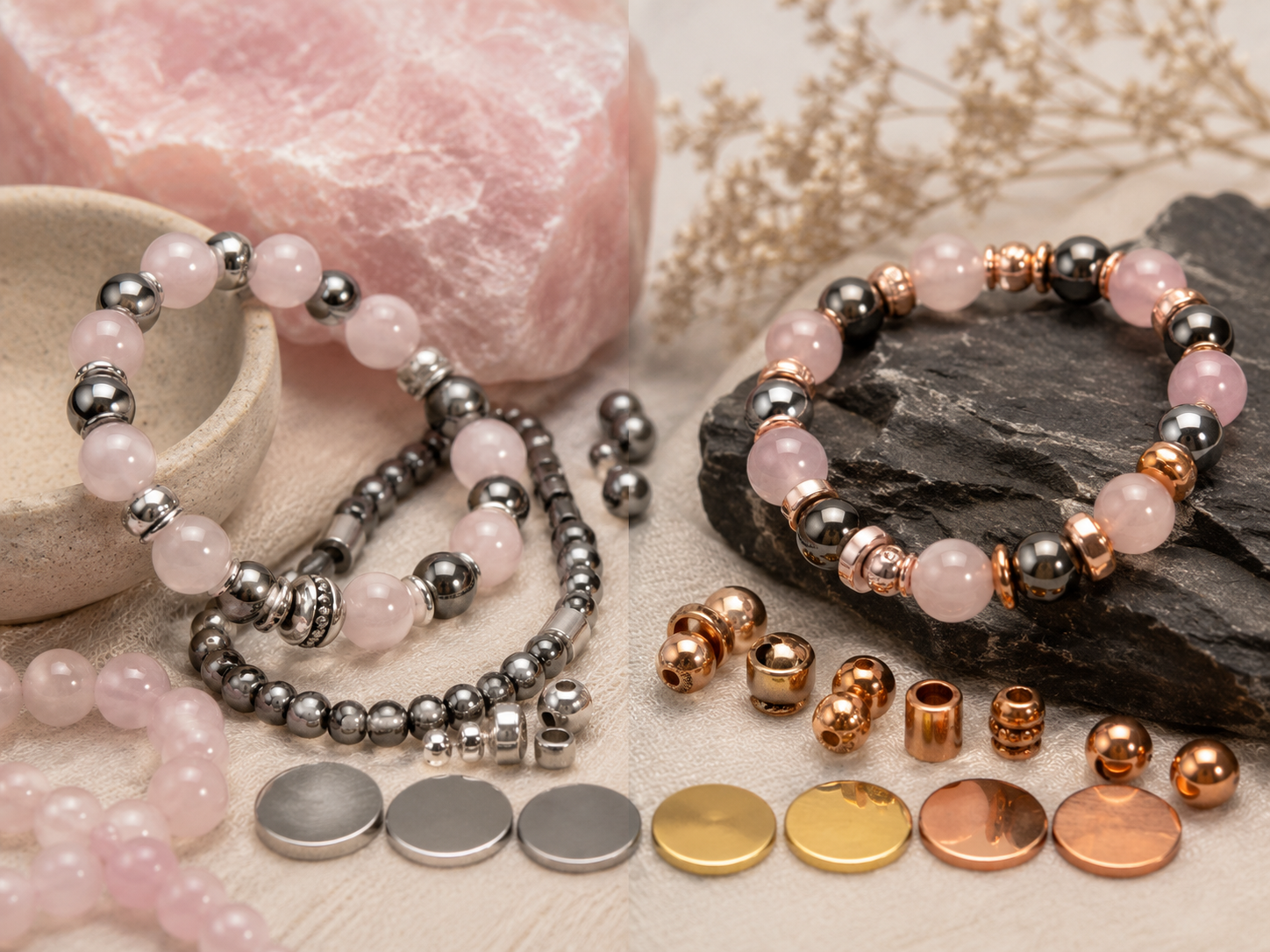 Hématite et quartz rose : quelle finition métallique choisir ?