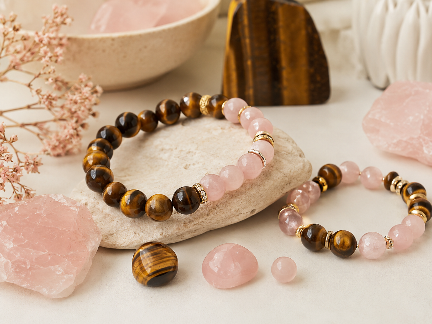 Œil de tigre et quartz rose : comment réussir cette association ?