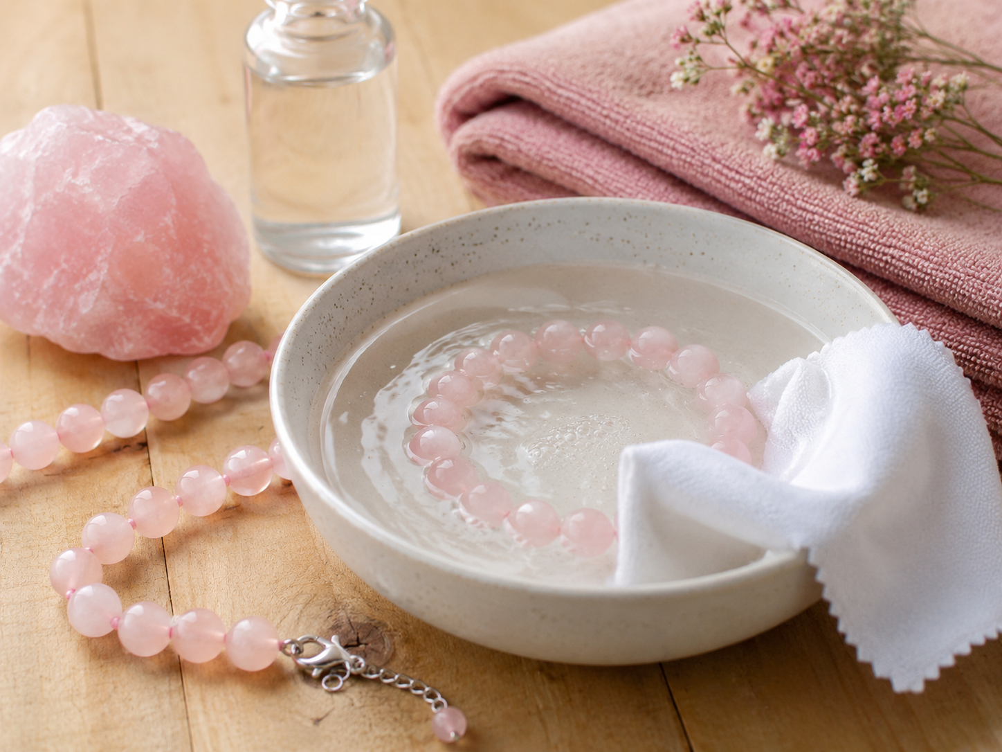 Comment nettoyer un bracelet ou un collier en quartz rose ?