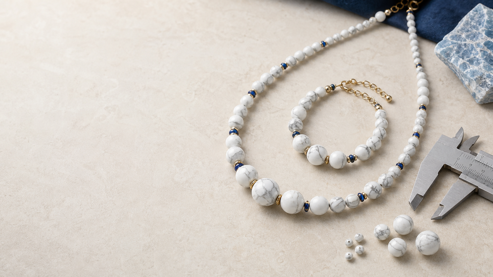 Bijoux associant plusieurs diamètres de perles en howlite