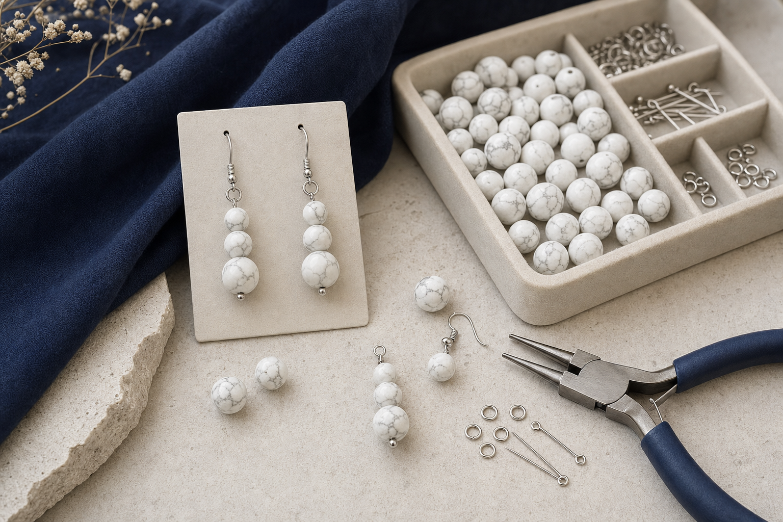 Atelier de création de boucles d’oreilles en howlite blanche