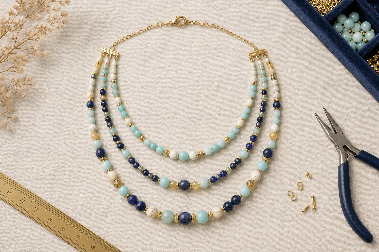 Collier de perles naturelles à trois rangs gradués et séparés