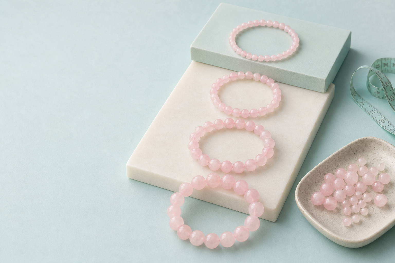 Bracelets en quartz rose de différents diamètres