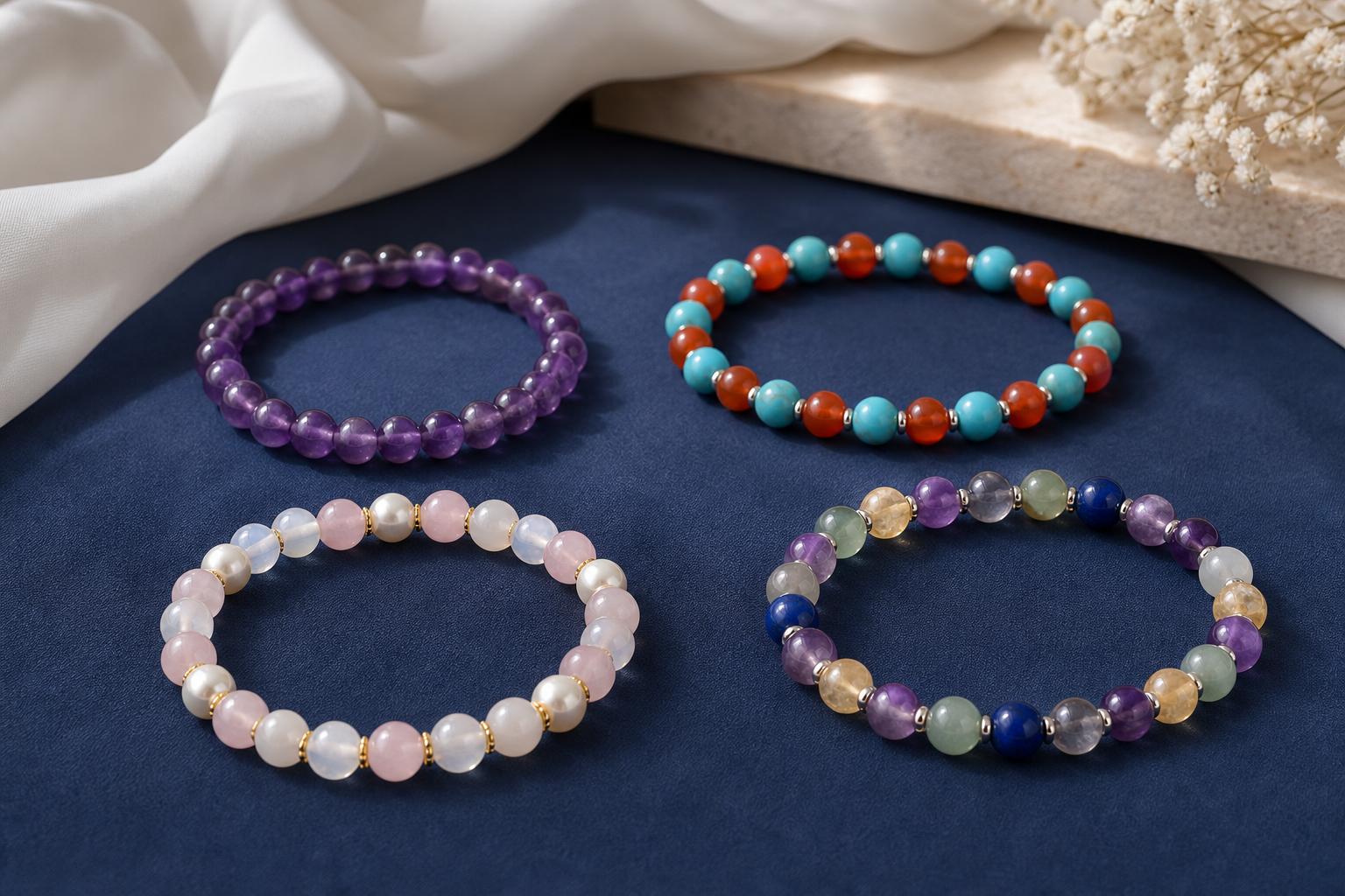 Bracelets composés d’une à cinq variétés de pierres naturelles