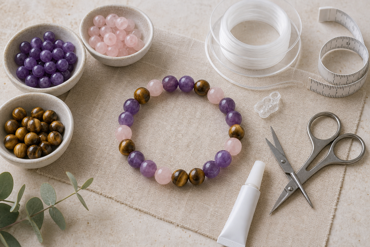 Matériel complet pour fabriquer un bracelet extensible en perles naturelles