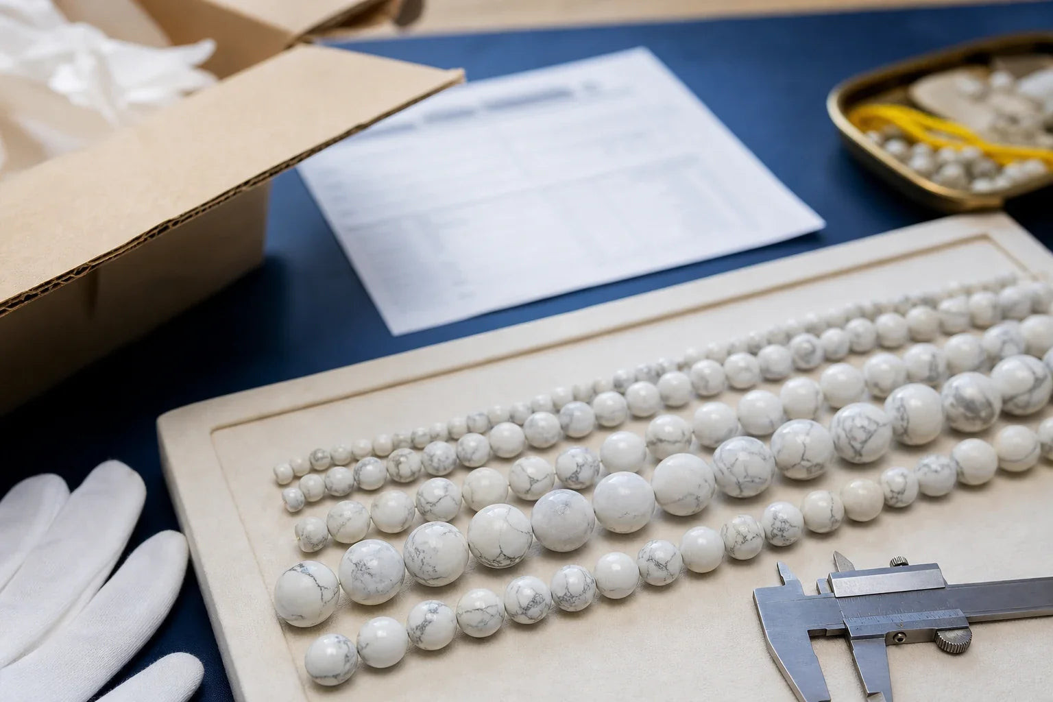 Contrôle d’un lot de perles en howlite à réception
