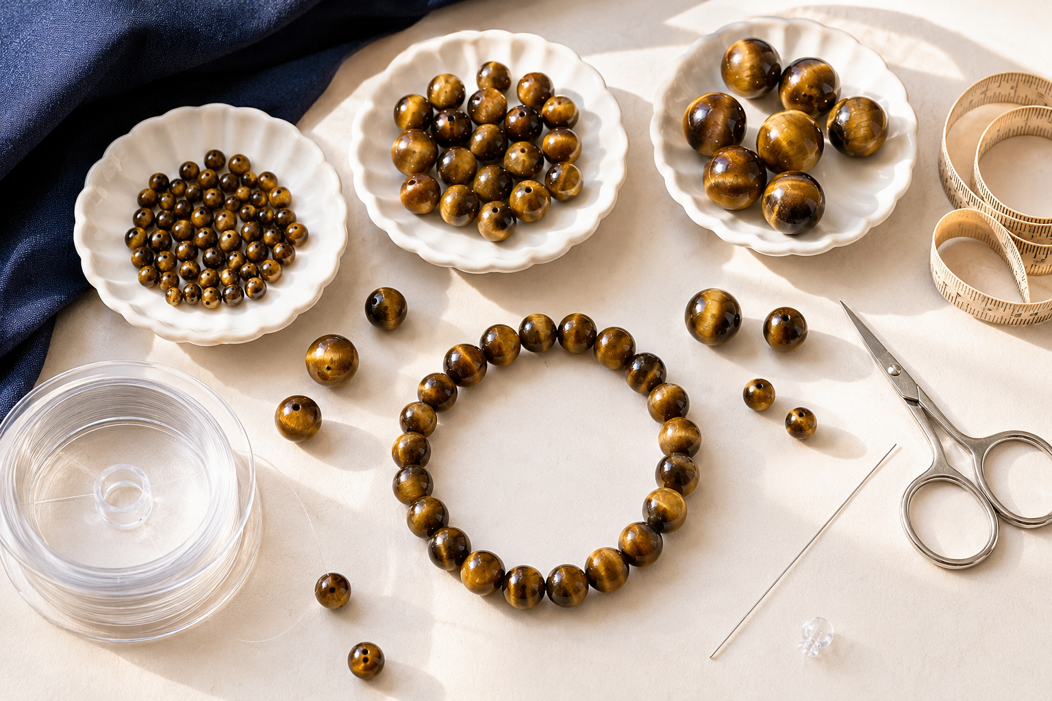 Matériel pour fabriquer un bracelet en perles d’œil de tigre