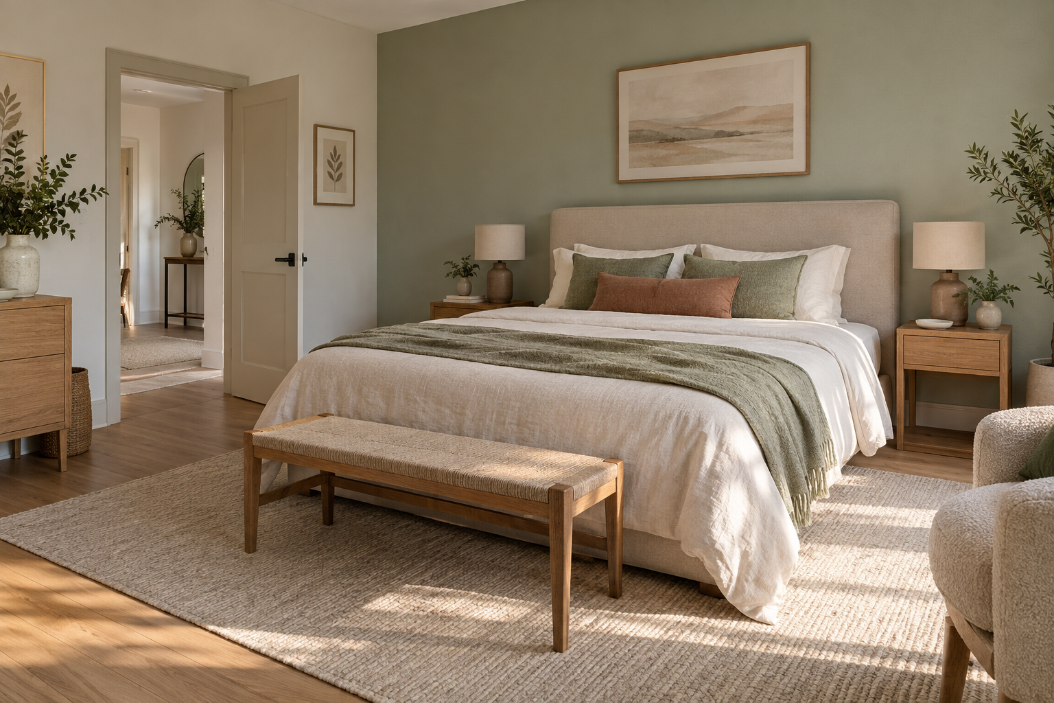 Chambre Feng Shui avec tête de lit stable et circulation dégagée