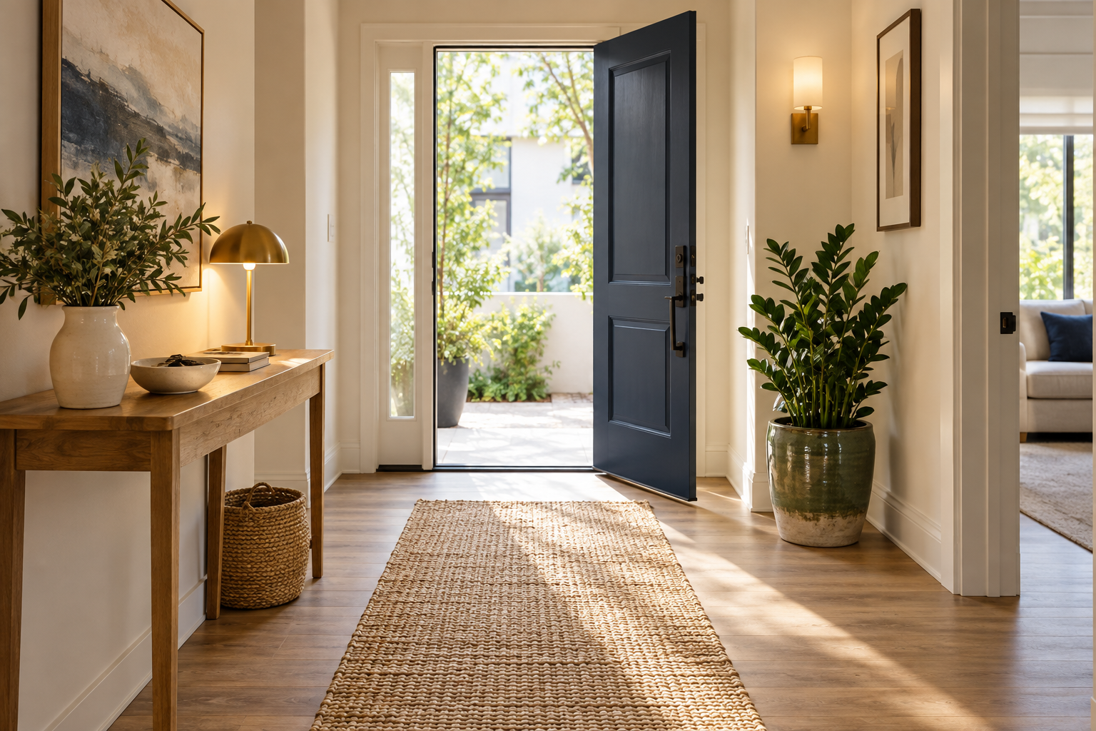 Entrée lumineuse et dégagée aménagée selon des principes Feng Shui