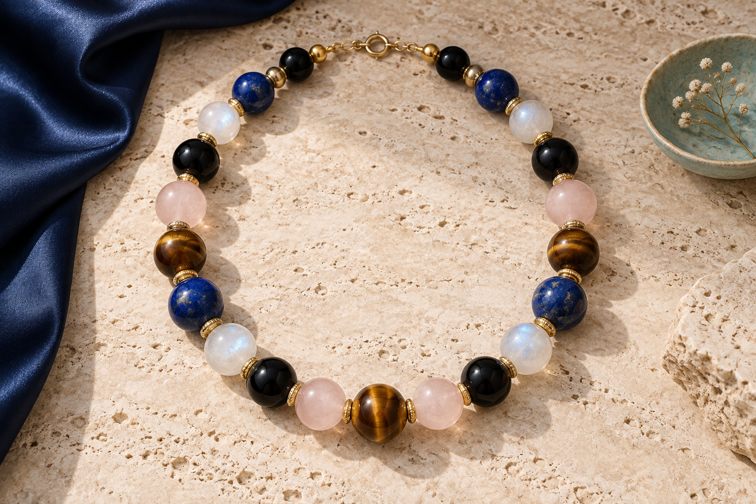 Collier imposant composé de grosses perles naturelles colorées