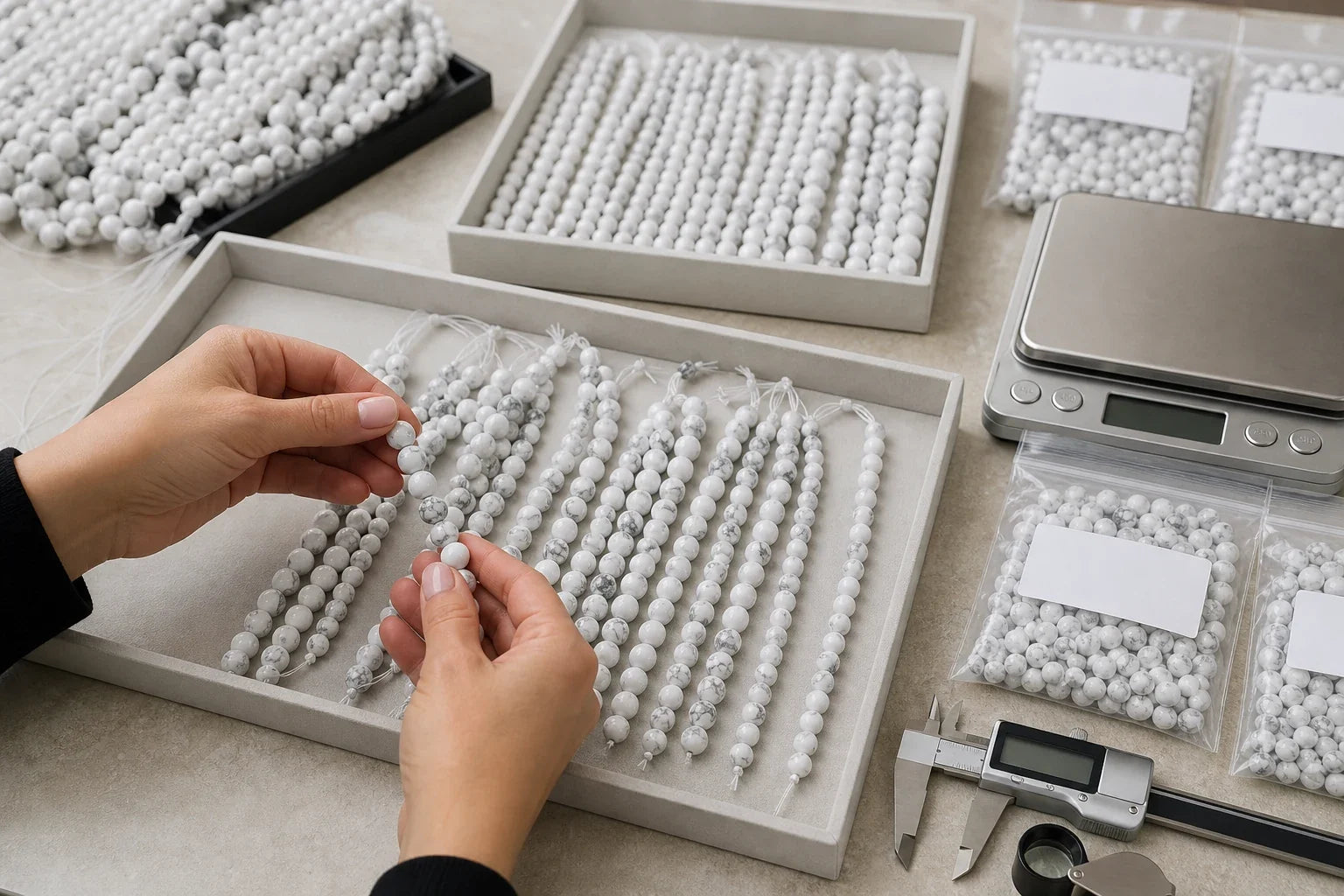 Contrôle professionnel de lots de perles de howlite en gros