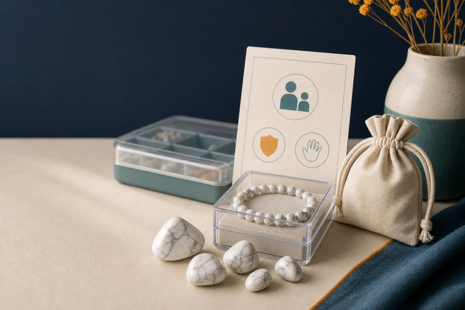 Howlite blanche et rangement sécurisé pour un usage avec les enfants