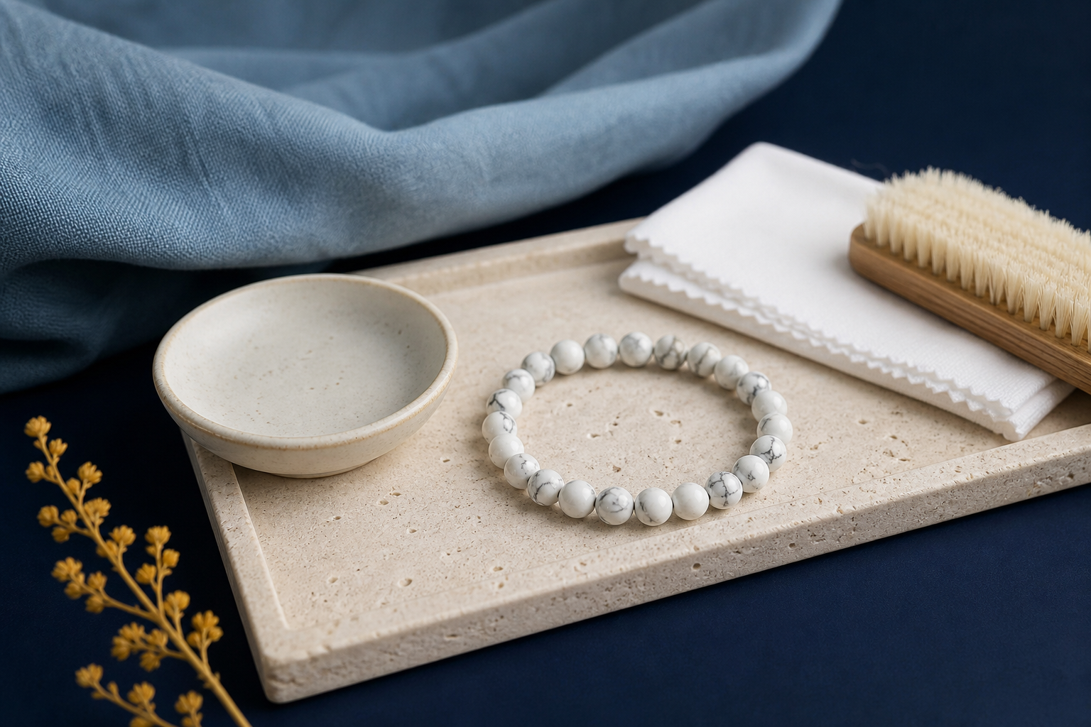 Bracelet en howlite avec chiffon doux et brosse souple
