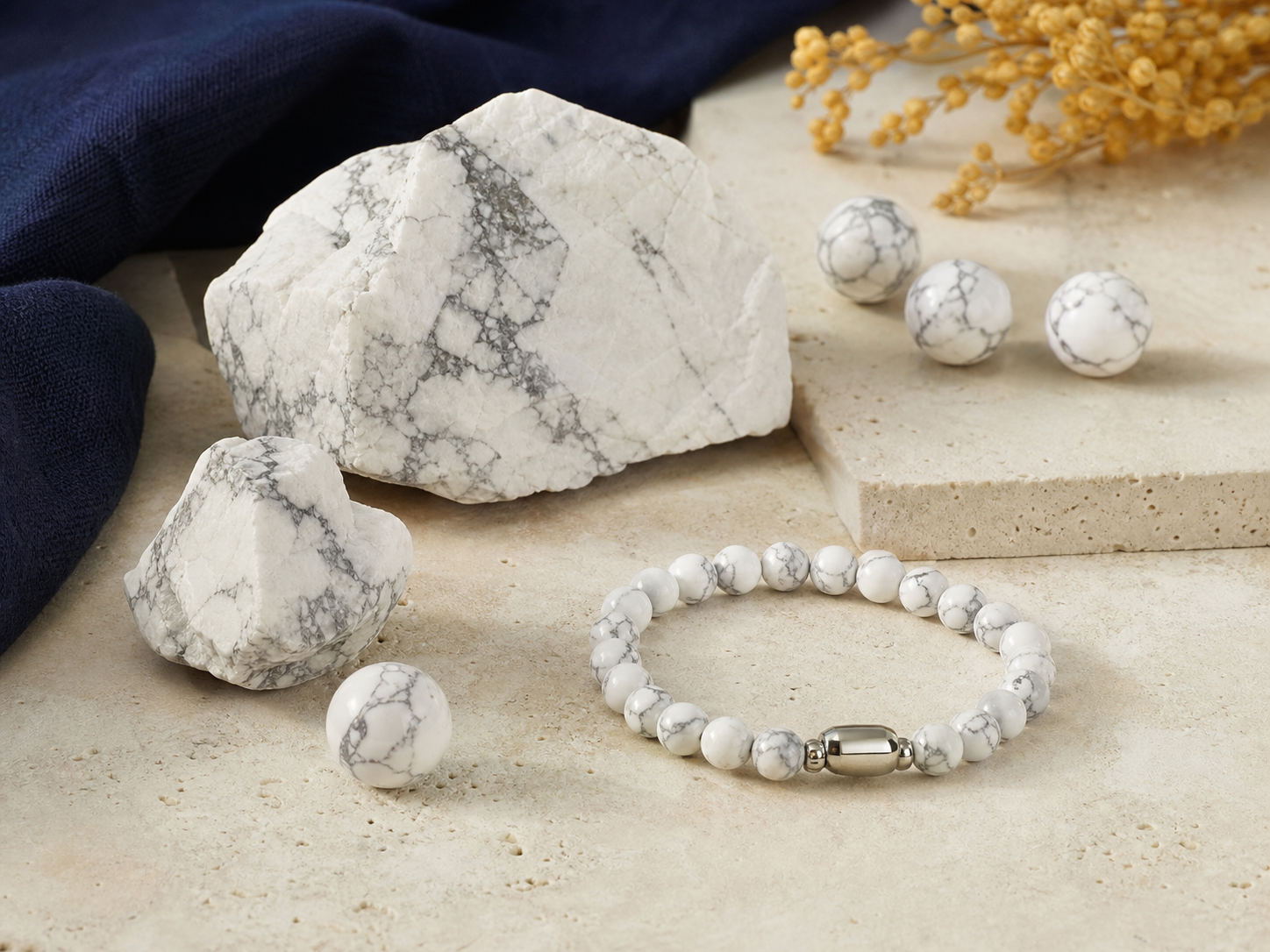 Howlite naturelle blanche, perles et bracelet — My Roller Stone