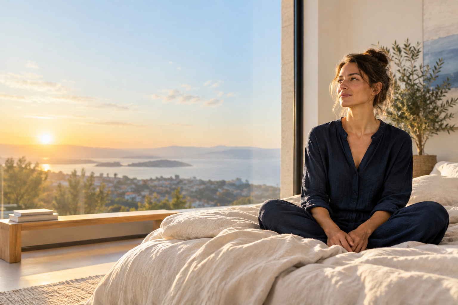 Méditation matinale douce face à la lumière du lever du soleil