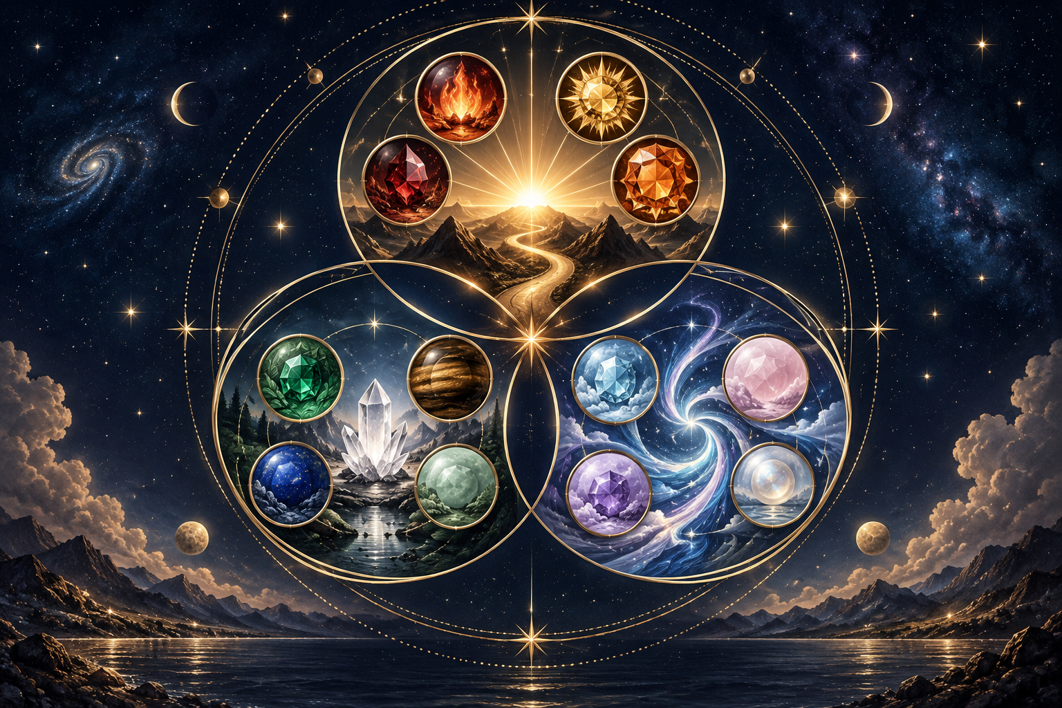 Composition céleste représentant les trois modalités astrologiques