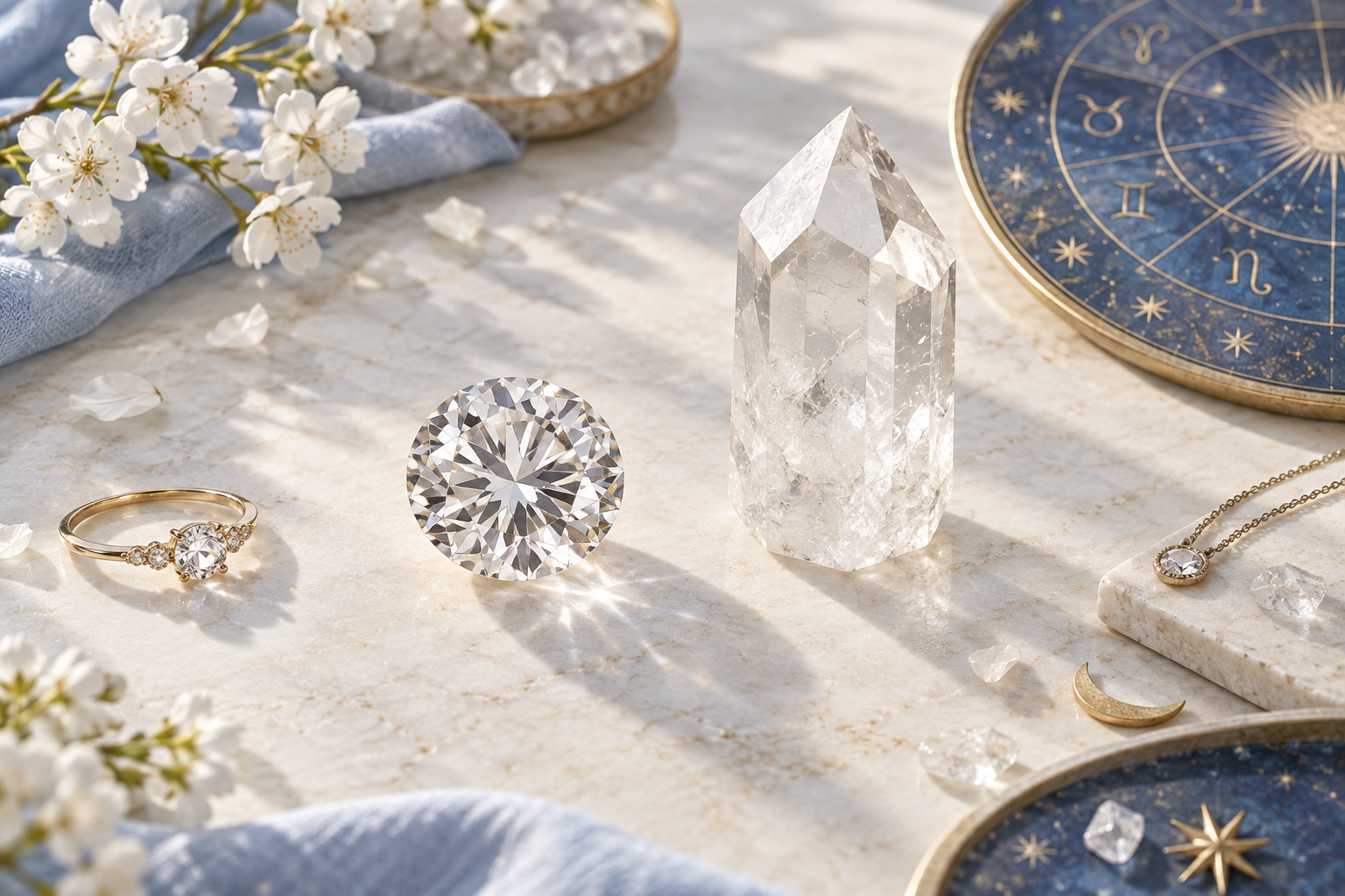 Pierres de naissance d’avril : diamant et cristal de roche