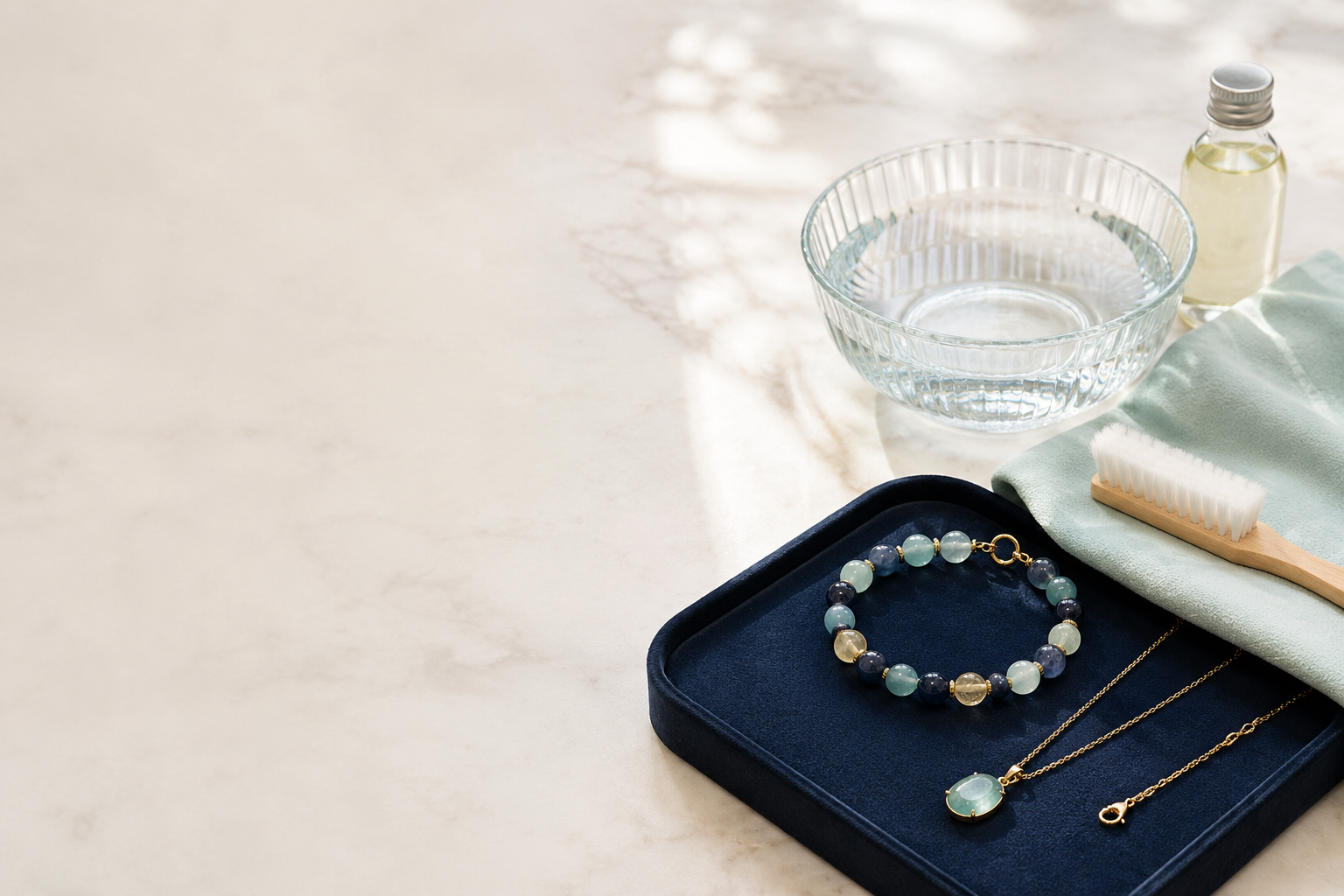 Bracelet et collier en pierres naturelles avec matériel de nettoyage doux