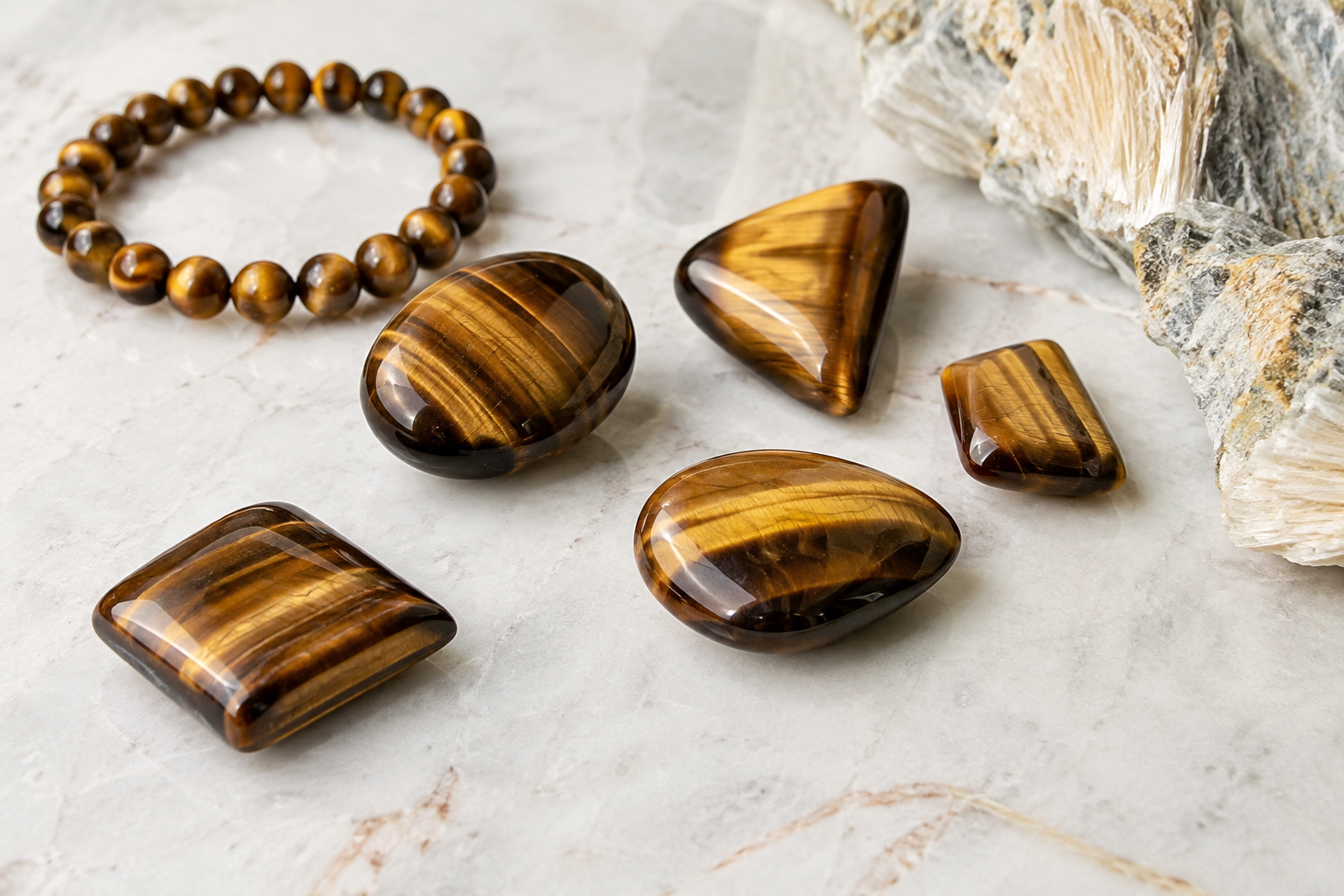 Œil de tigre poli et bracelet : usage normal sans création de poussière