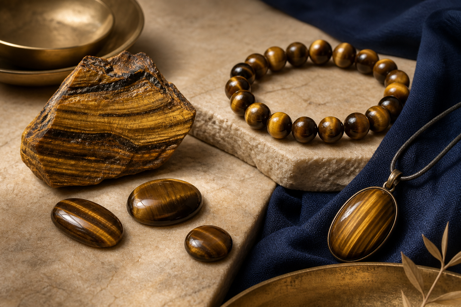 Œil de tigre naturel, pierres brutes, cabochons et bijoux