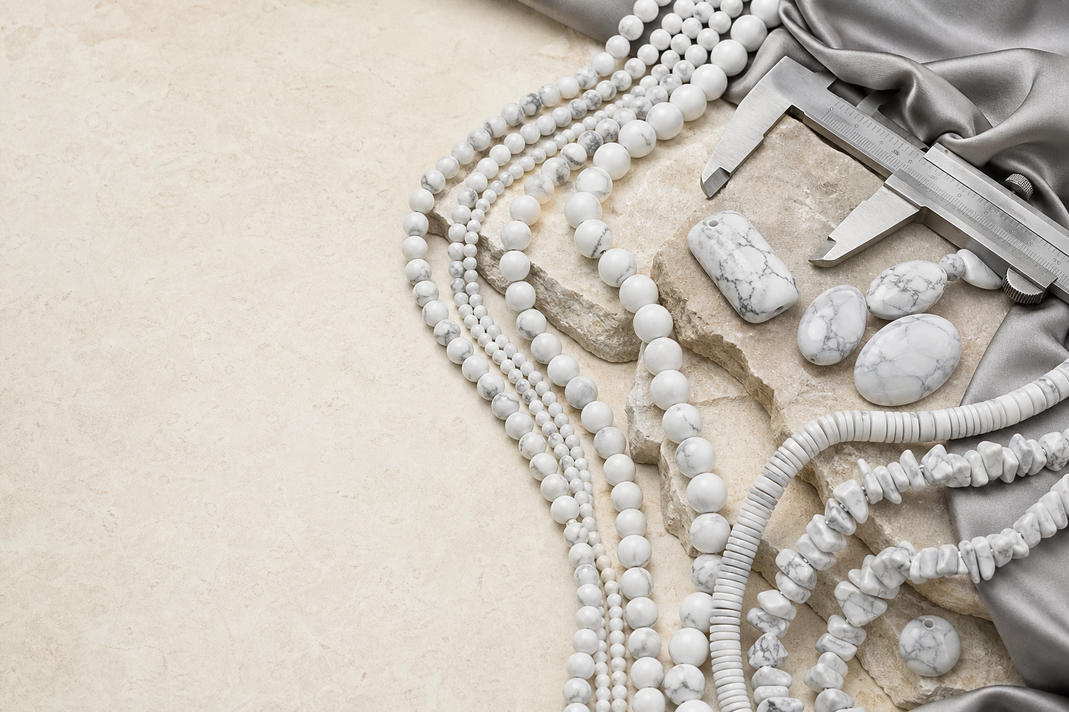 Assortiment professionnel de perles en howlite, tailles et formes variées