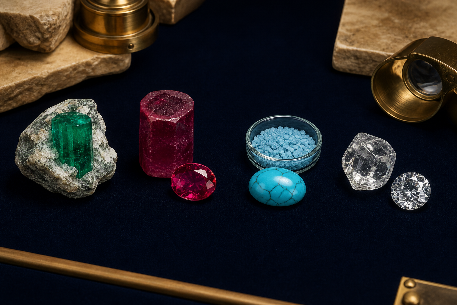 Comparaison éditoriale entre cristal naturel, cristal de laboratoire, matière reconstituée et imitation transparente