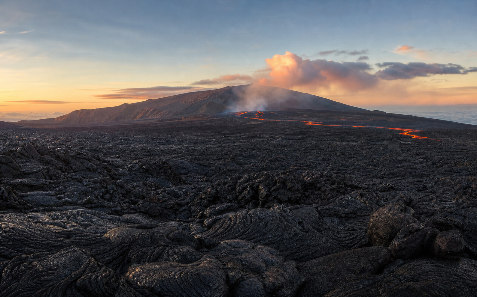 Coulée basaltique inspirée du Piton de la Fournaise à La Réunion