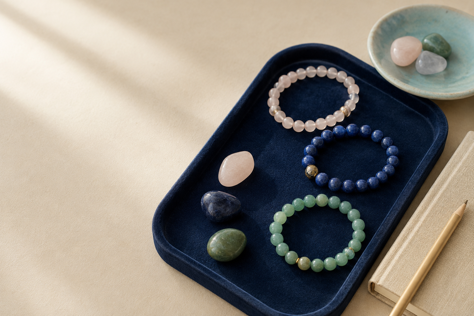 Trois bracelets en pierres naturelles choisis autour d’une intention symbolique