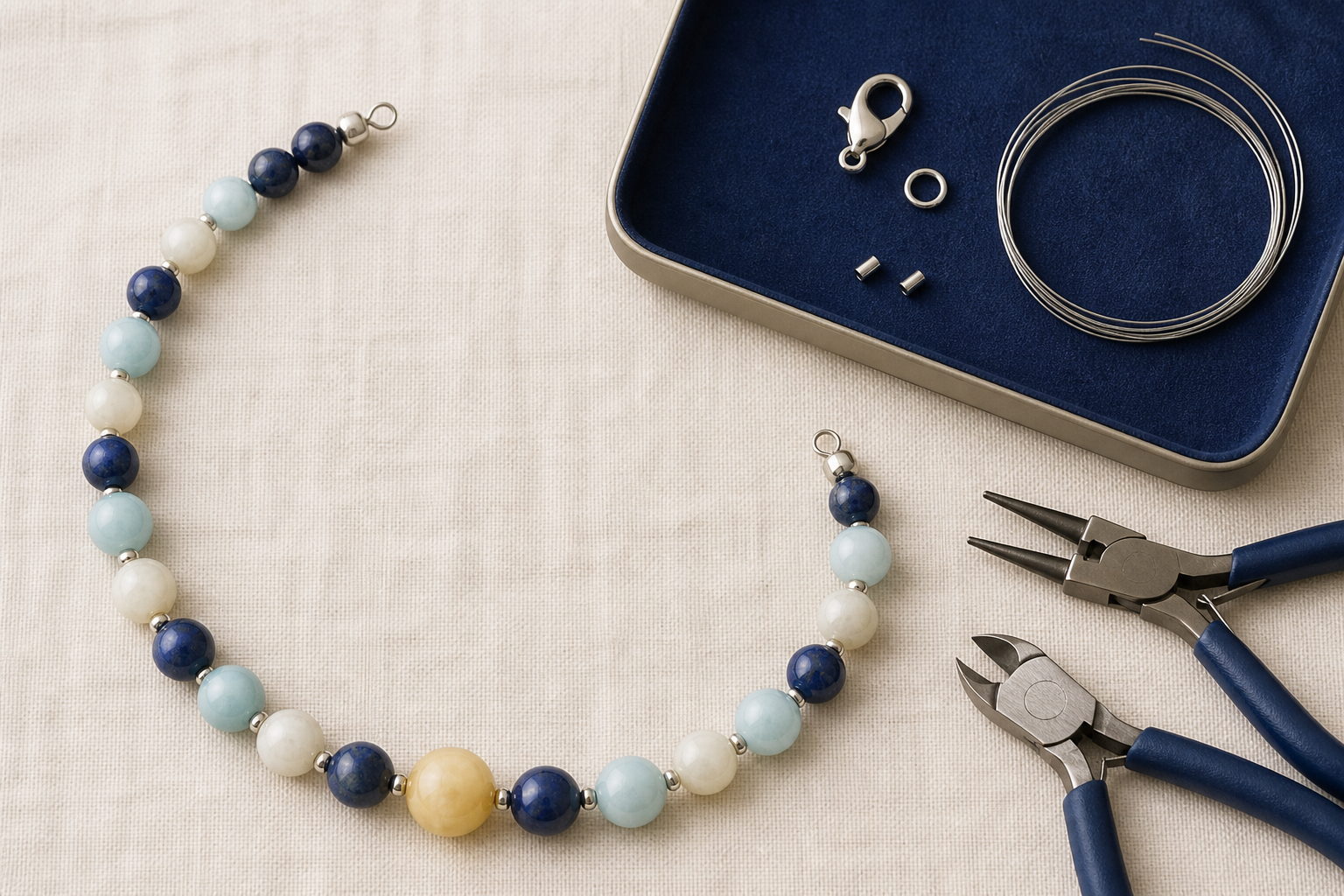 Collier de perles naturelles avec fermoir et outils de bijouterie