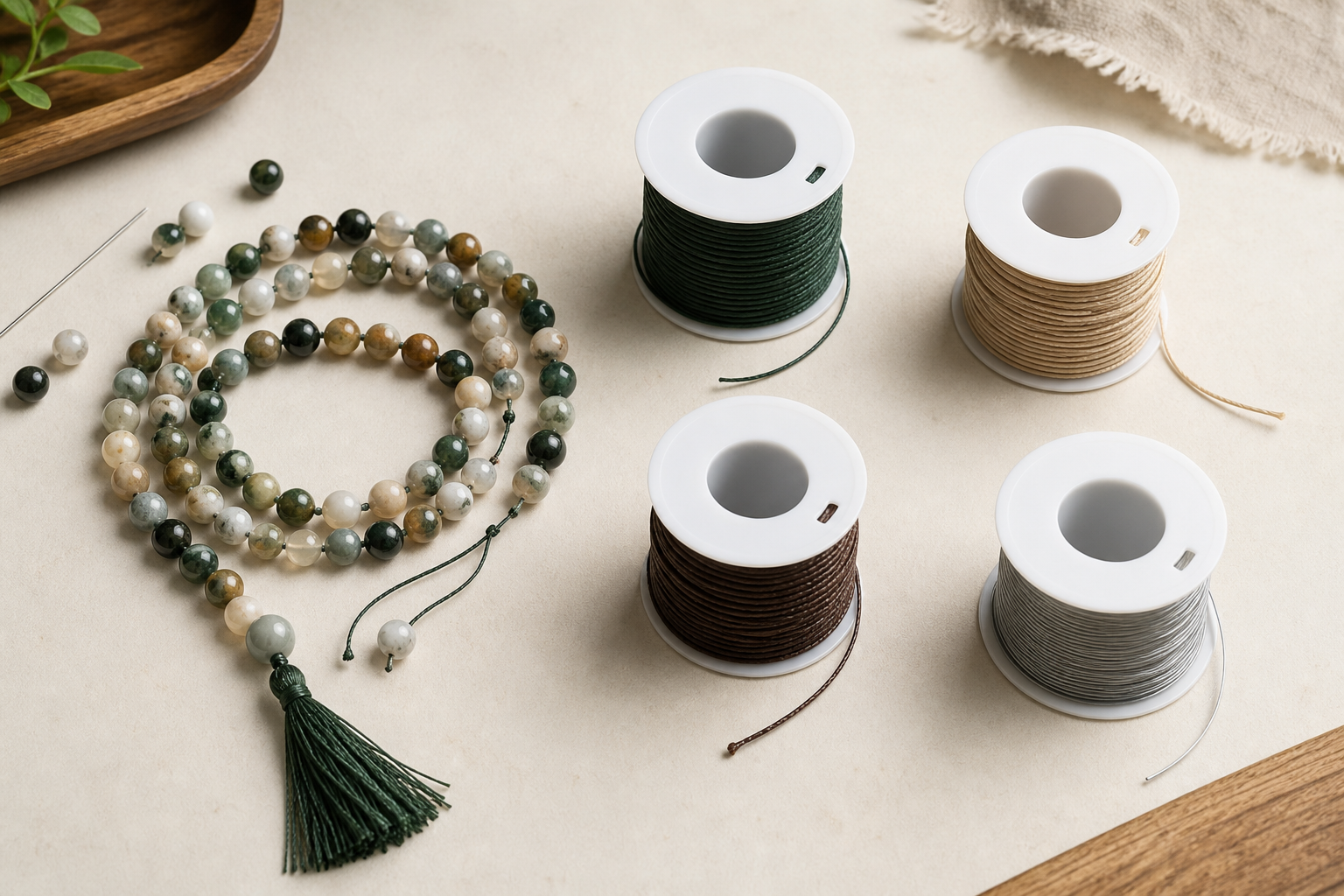 Mala en pierres naturelles accompagné de plusieurs bobines de fils pour bijoux