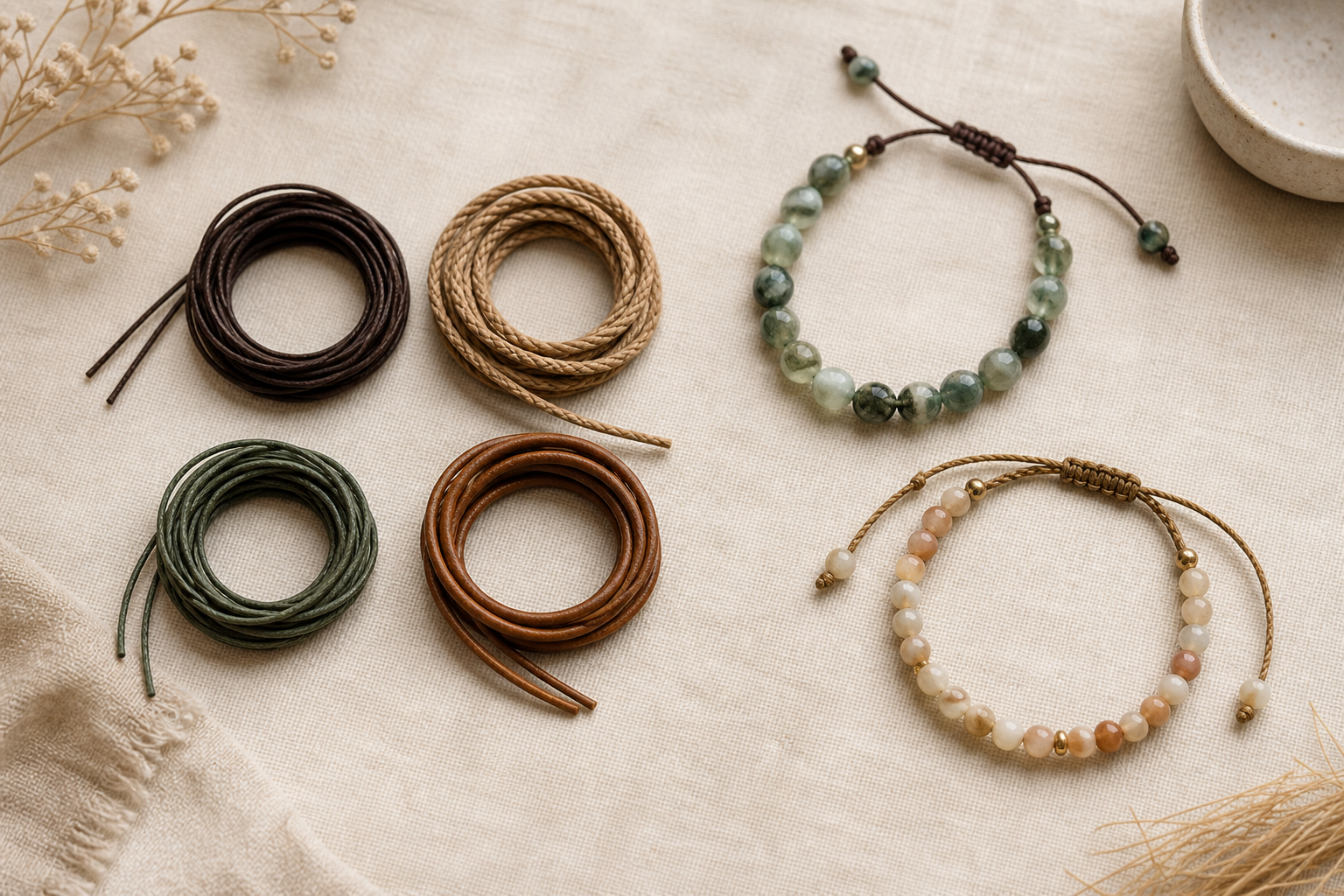 Cordons de bijouterie et bracelets en pierres avec nœud coulissant
