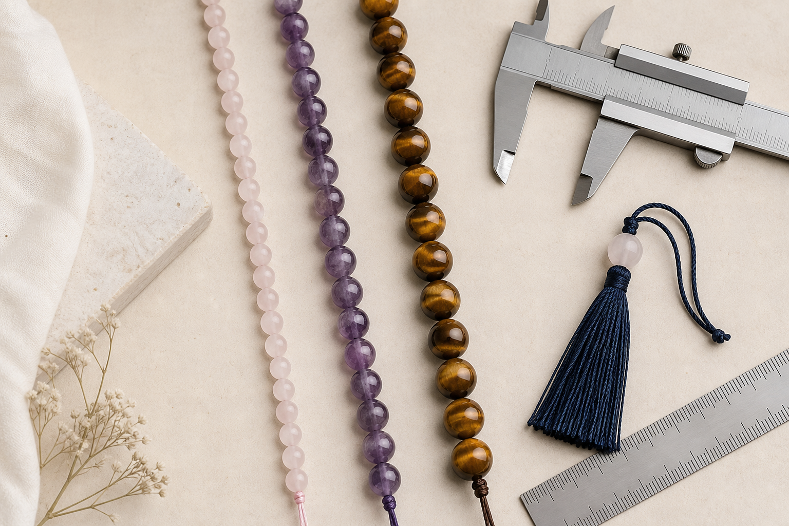 Comparaison de perles de 6, 8 et 10 mm pour créer un mala
