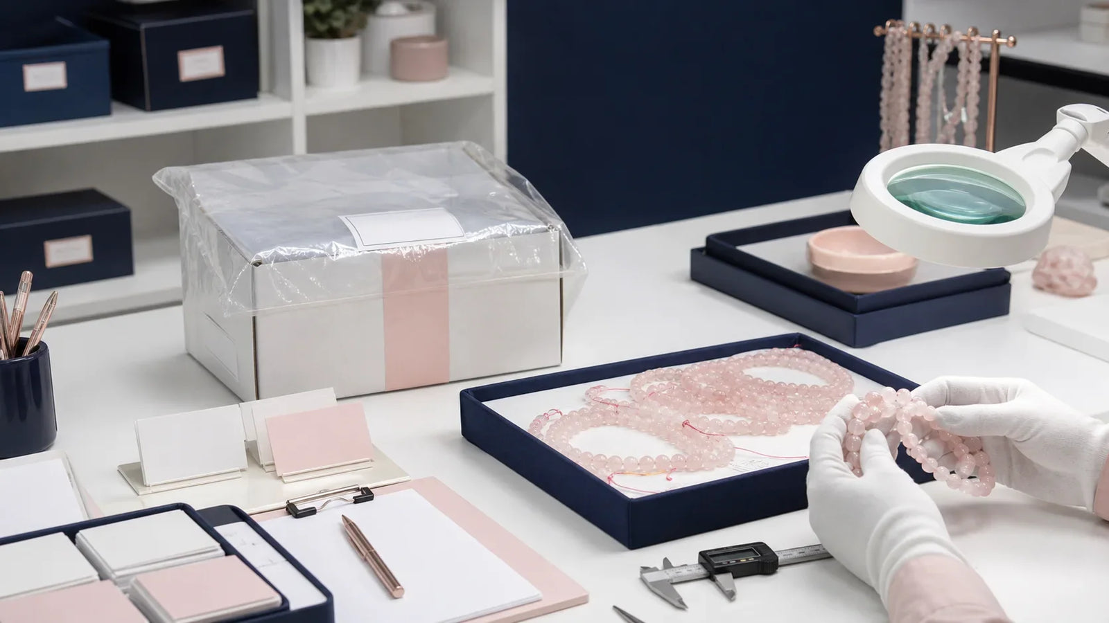 Contrôle qualité professionnel d'un retour de perles en quartz rose