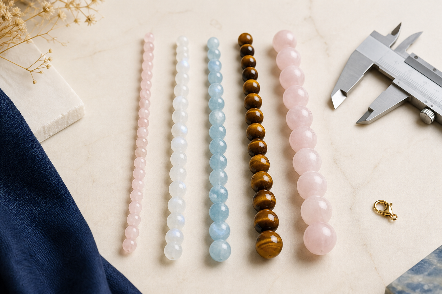 Comparaison de tailles de perles naturelles pour collier et sautoir