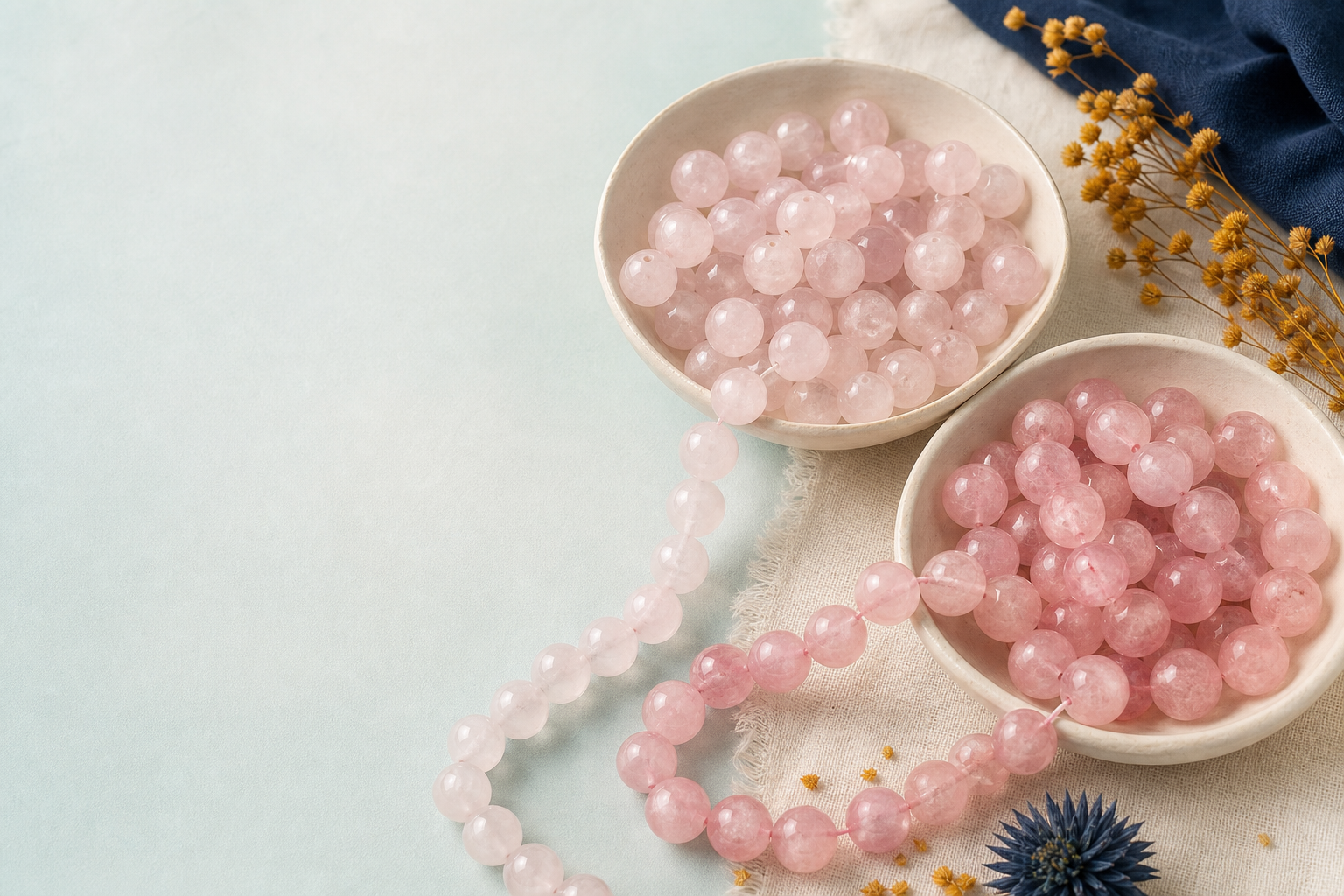 Deux lots de quartz rose aux teintes naturelles différentes