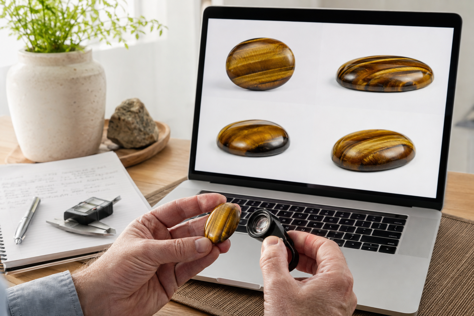 Analyse de photos d’un cabochon en œil de tigre avant un achat en ligne